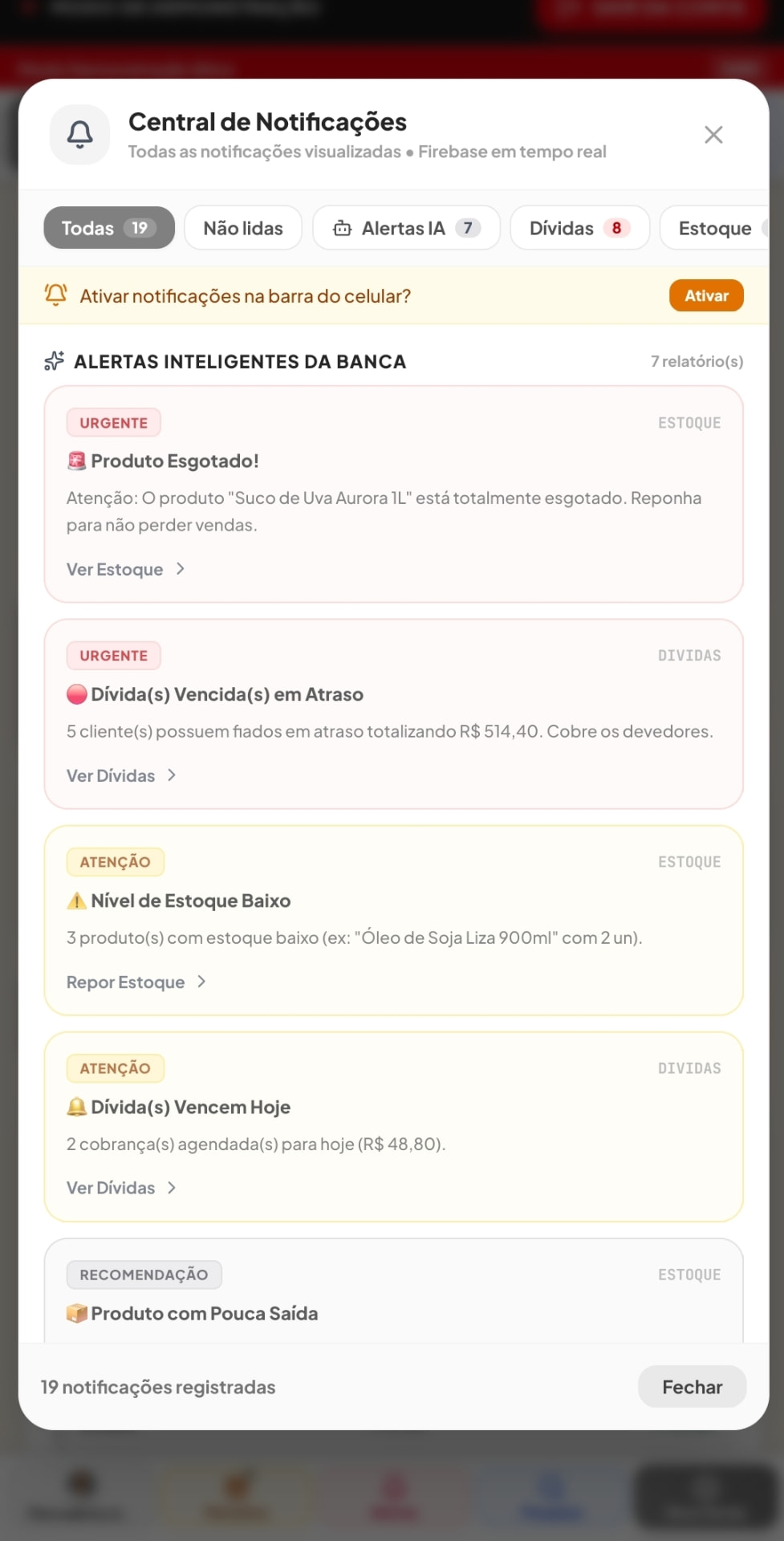 Central de notificações