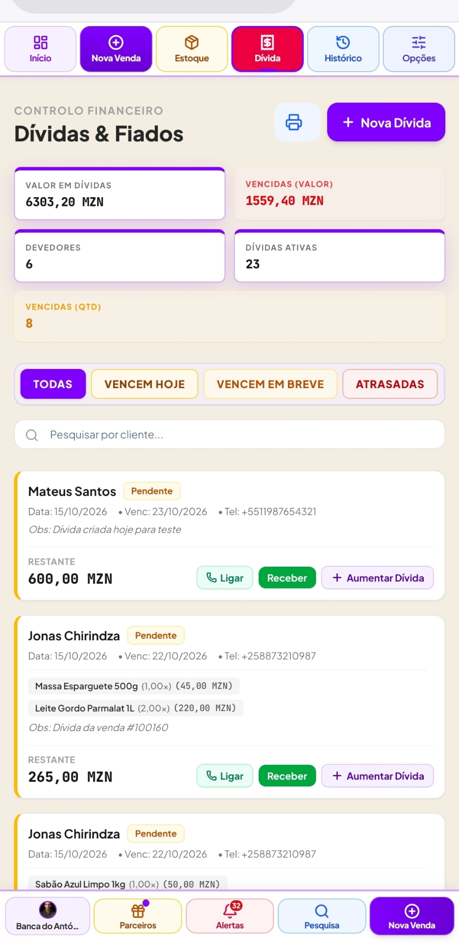 Dívidas e fiados